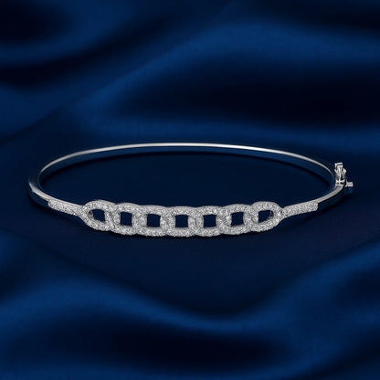 Silver Chain Link Diamond Bangle Bracelet – Elegant Crystal Cuff for Women