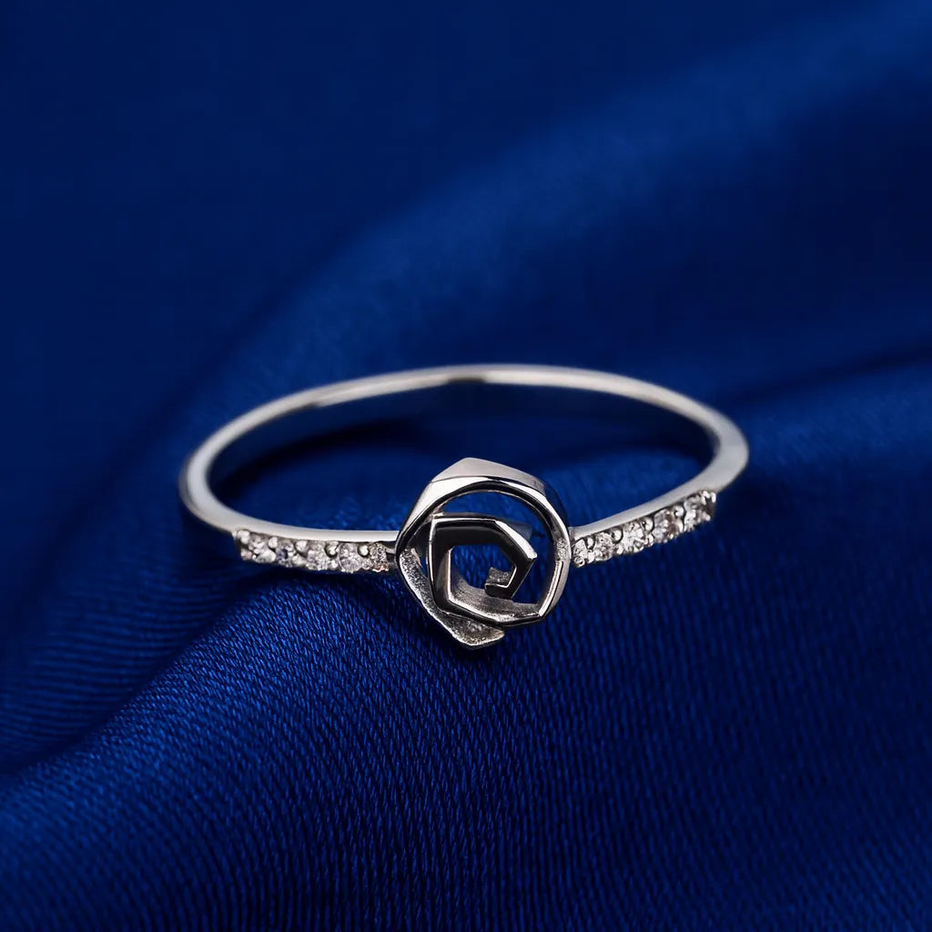 925 Silver Rose Design Ring Minimal Floral Women