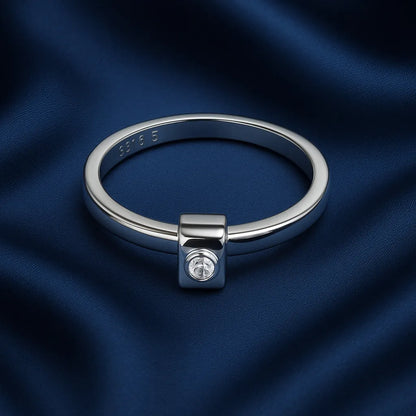 925 Sterling Silver Minimal Square Stone Ring for Women