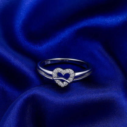 Elegant 925 Sterling Silver Open Heart Ring for Women