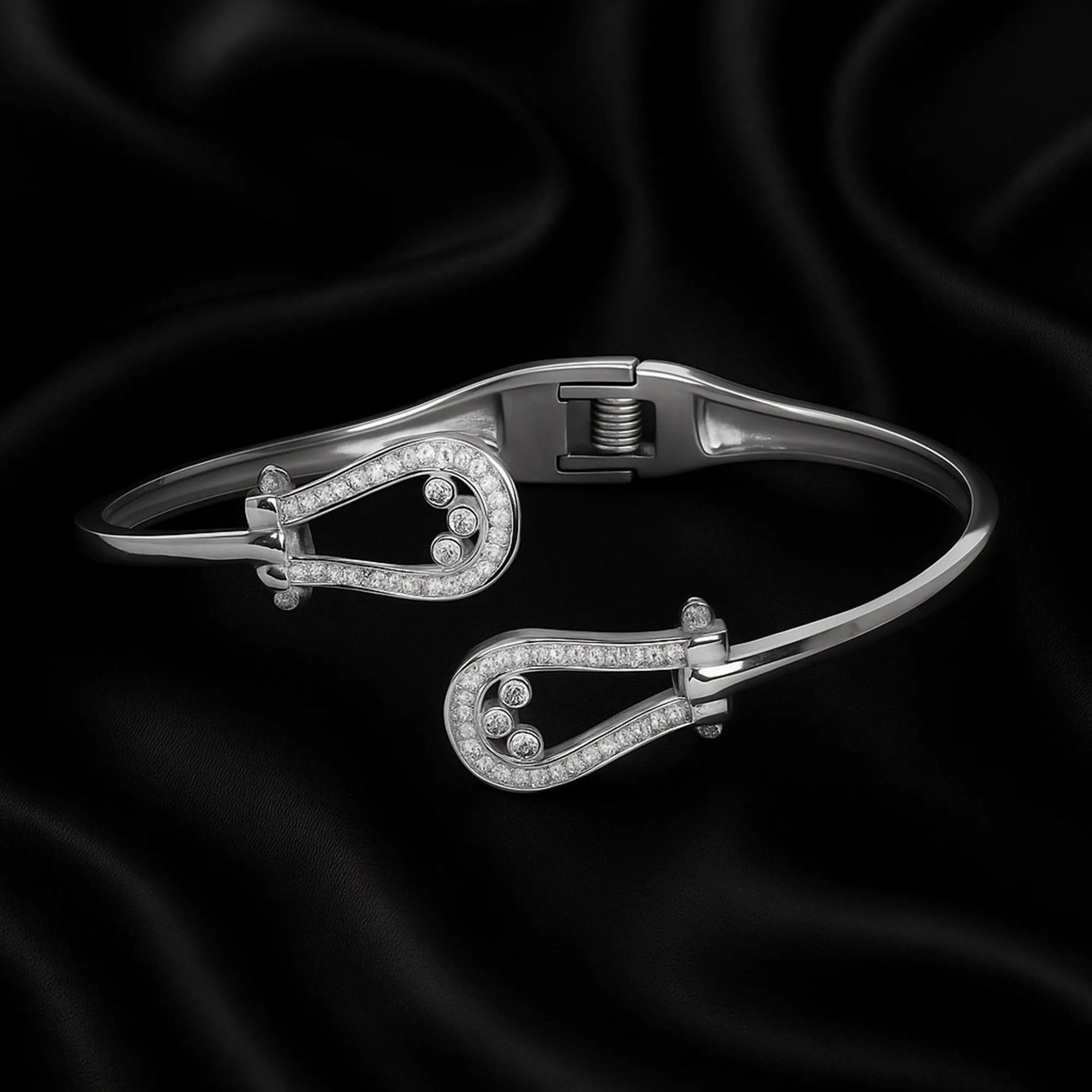 Elegant Horseshoe Diamond Bangle Bracelet – Silver Lucky Charm Cuff for Women