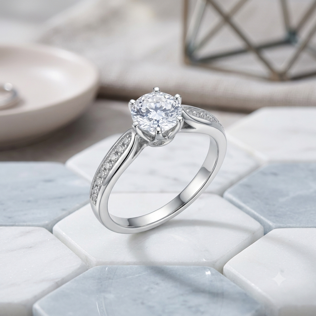 Sylvexia 925 Sterling Silver Round Cut Solitaire CZ Ring for Women