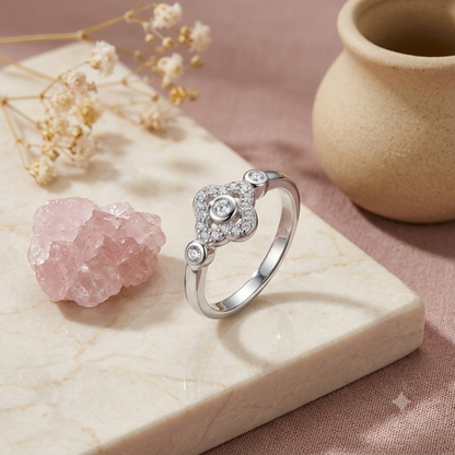 Sylvexia 925 Sterling Silver CZ Floral Ring for Women