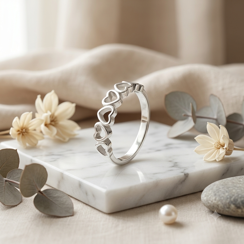 SYLVEXIA 925 Sterling Silver Open Heart Band Ring for Women