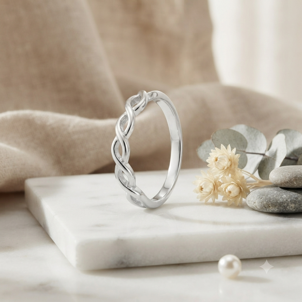 SYLVEXIA 925 Sterling Silver Infinity Twist Ring for Women Minimalist Silver Band