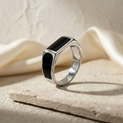 925 Sterling Silver Mens Black Enamel Statement Ring