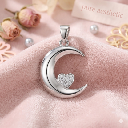Sylvexia 925 Sterling Silver Moon Heart Pendant for Women with CZ