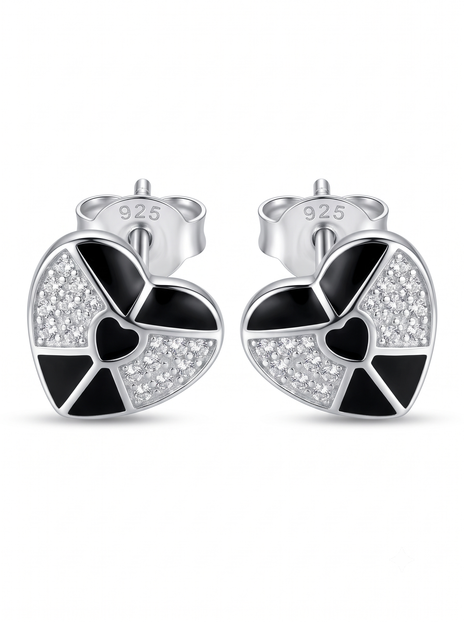 SYLVEXIA 925 Sterling Silver Black & White Geometric Stud Earrings for Women