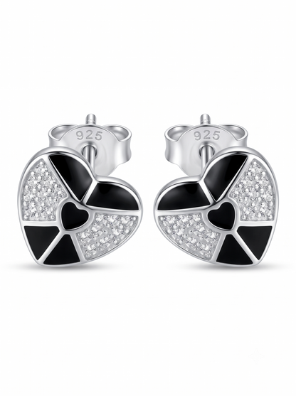 SYLVEXIA 925 Sterling Silver Black & White Geometric Stud Earrings for Women