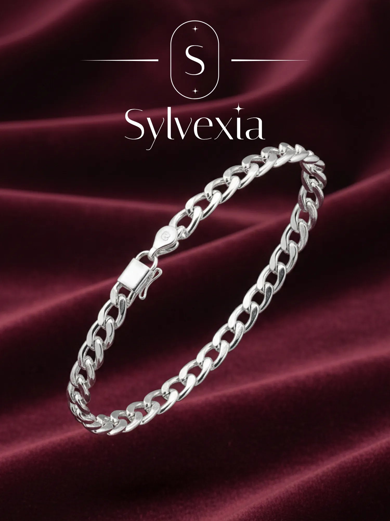 Sylvexia Men’s Silver Classic Link Chain Bracelet