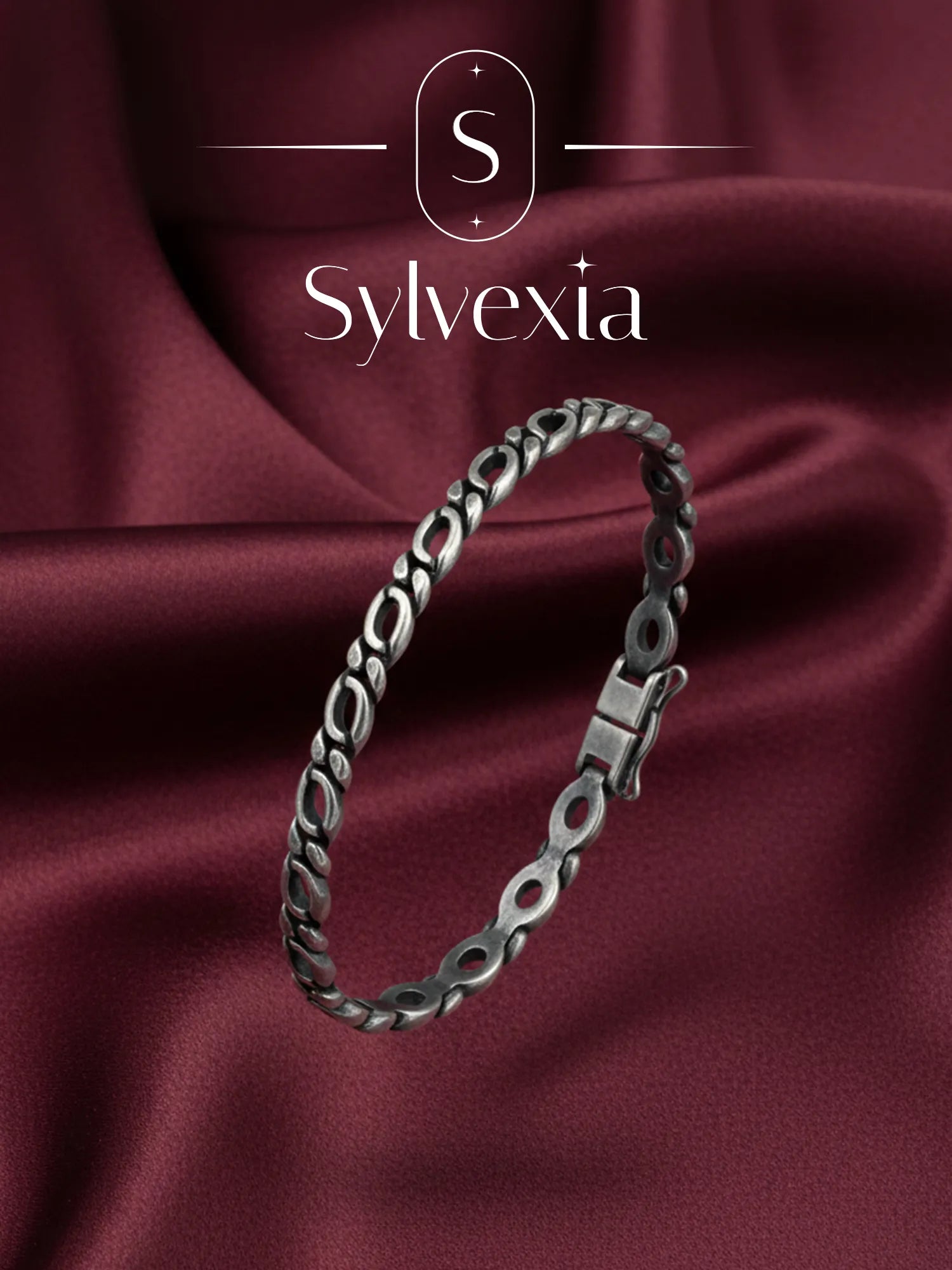 Sylvexia Men’s Silver Pattern Link Bracelet