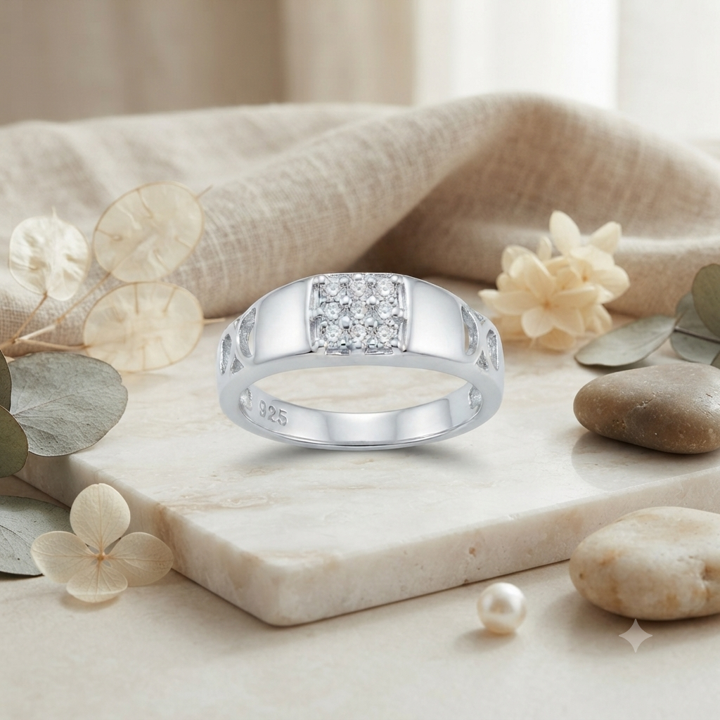 Sylvexia 925 Sterling Silver CZ Cluster Geometric Ring for Women