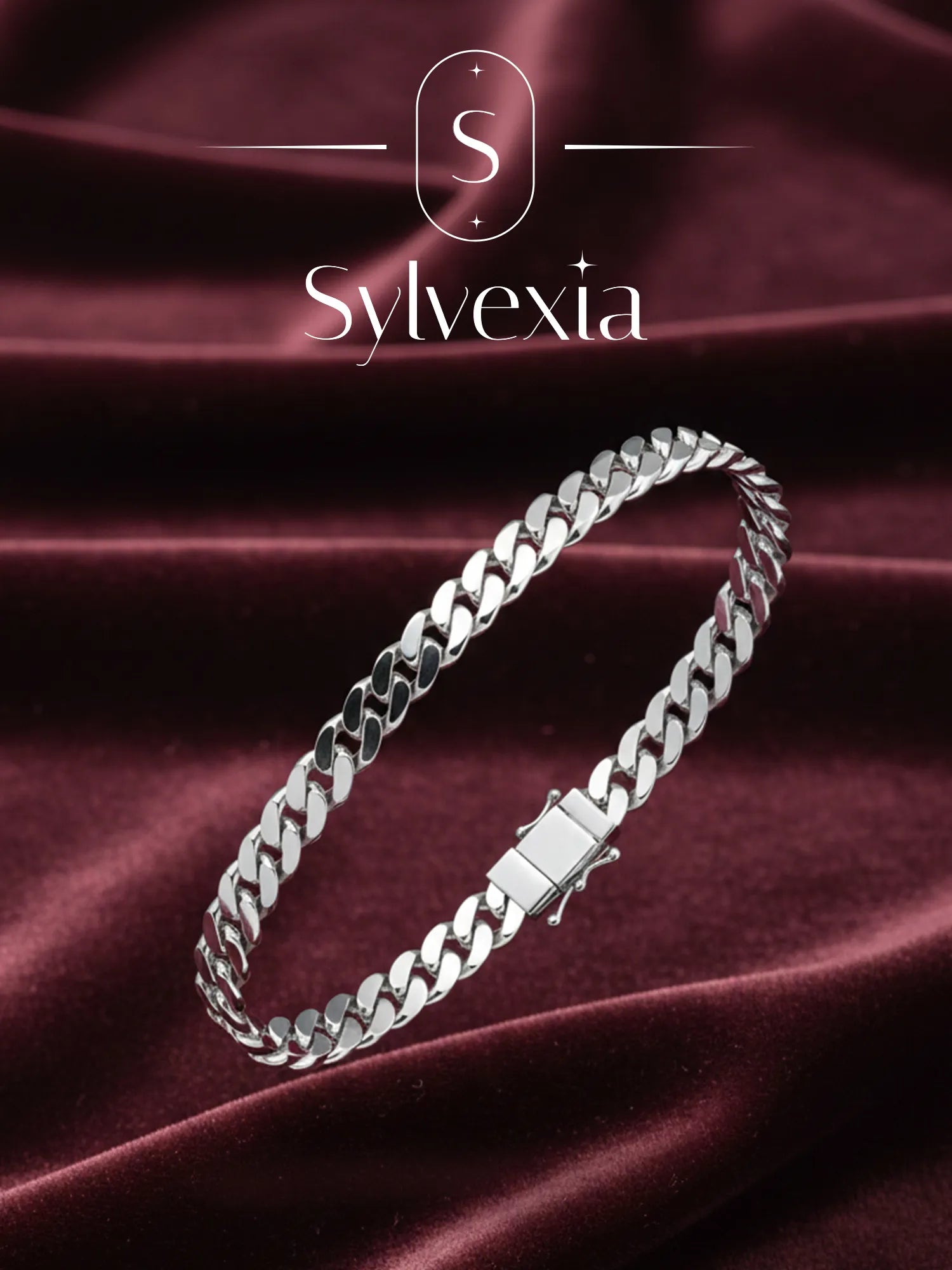 Sylvexia Men’s Silver Cuban Link Chain Bracelet