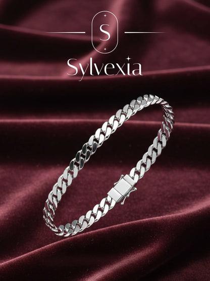 Sylvexia Men’s Silver Cuban Link Chain Bracelet