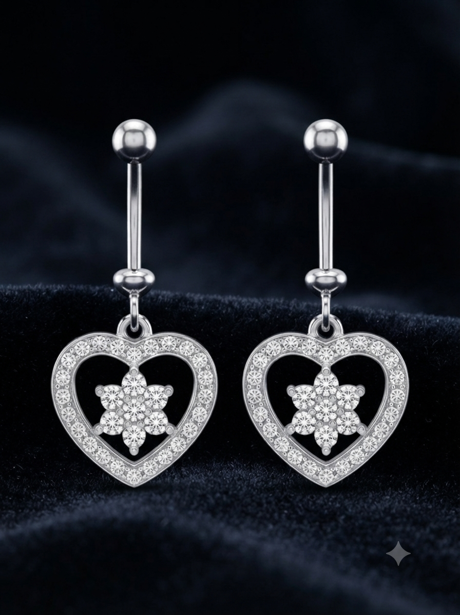 SYLVEXIA Women Silver Tone Crystal Studded Heart Dangle Helix Earring