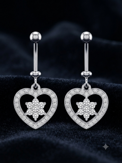 SYLVEXIA Women Silver Tone Crystal Studded Heart Dangle Helix Earring
