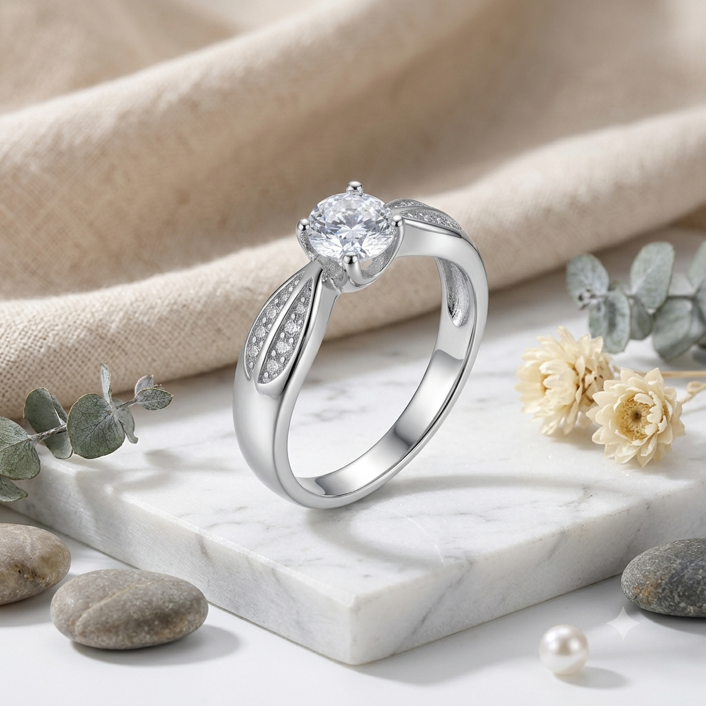 SYLVEXIA 925 Sterling Silver Round Cut Solitaire CZ Ring for Women