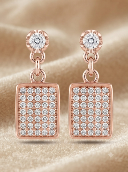 SYLVEXIA Women Rose Gold Crystal Studded Rectangle Earrings