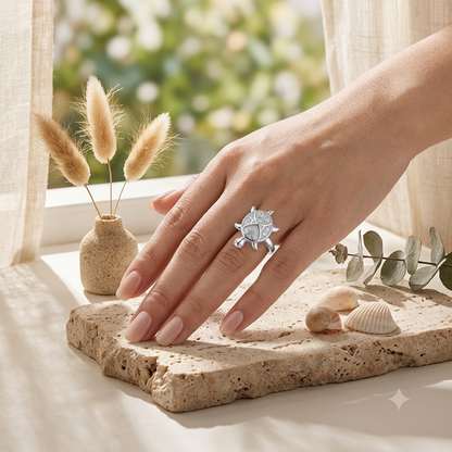Sylvexia 925 Sterling Silver CZ Turtle Ring for Women