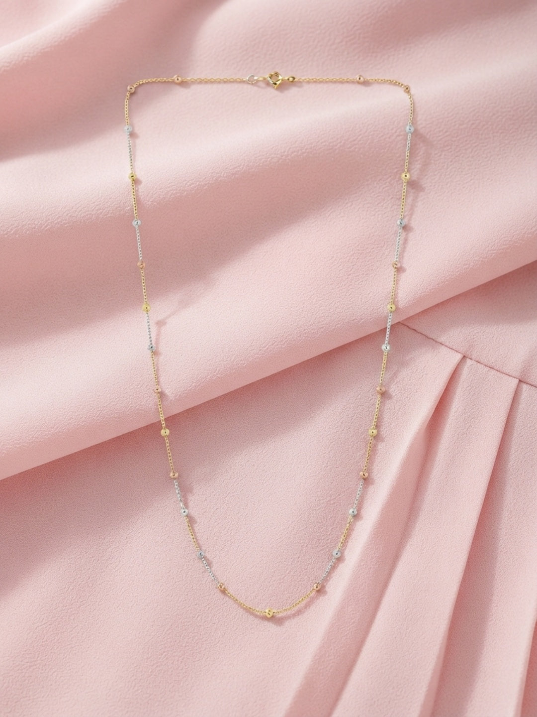 925 Streling Silver Tri-Colour Gold Beaded Station Chain Necklace for Women