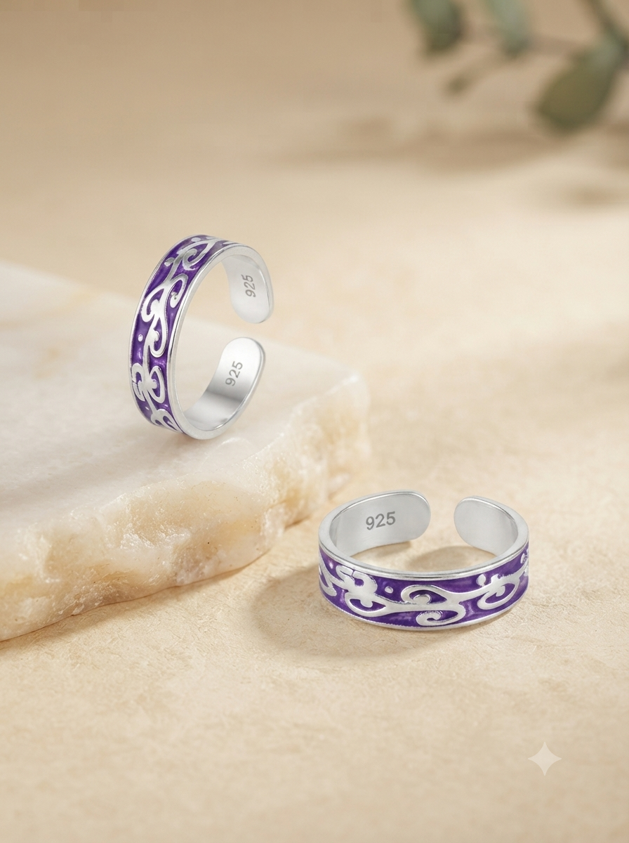 SYLVEXIA 925 Sterling Silver Purple Enamel Adjustable Toe Ring