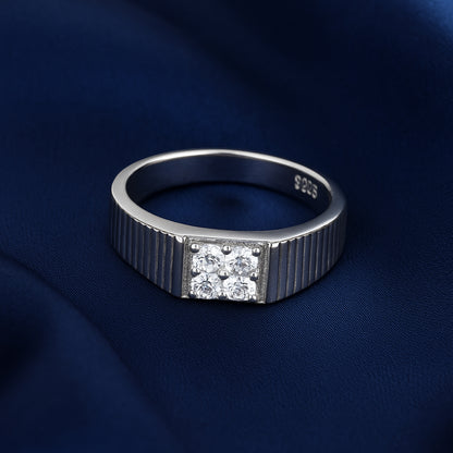 925 Sterling Silver Square Stone Ring for Women Textured Band Design