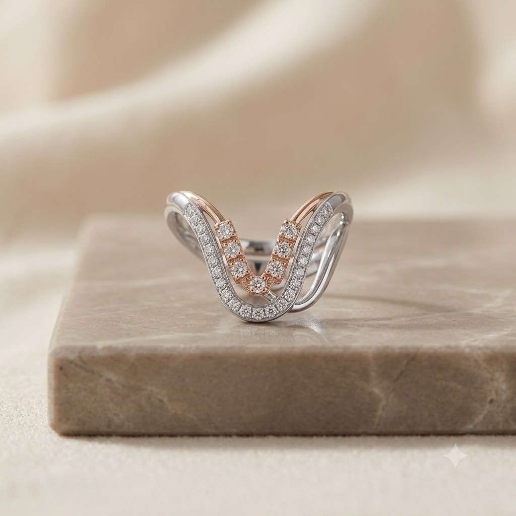 Sylvexia 925 Sterling Silver CZ V-Shaped Crossover Ring for Women