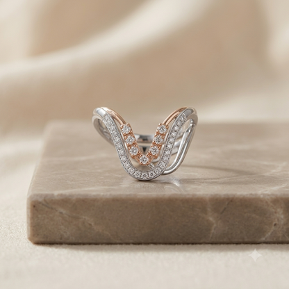 Sylvexia 925 Sterling Silver CZ V-Shaped Crossover Ring for Women