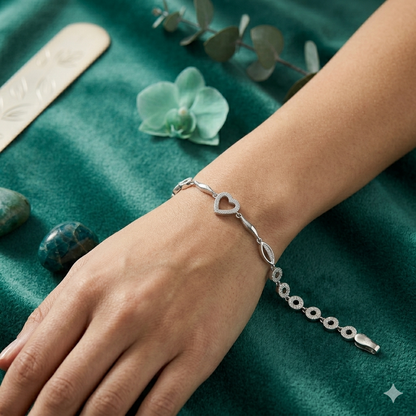 SYLVEXIA 925 Sterling Silver Heart Link Bracelet for Women