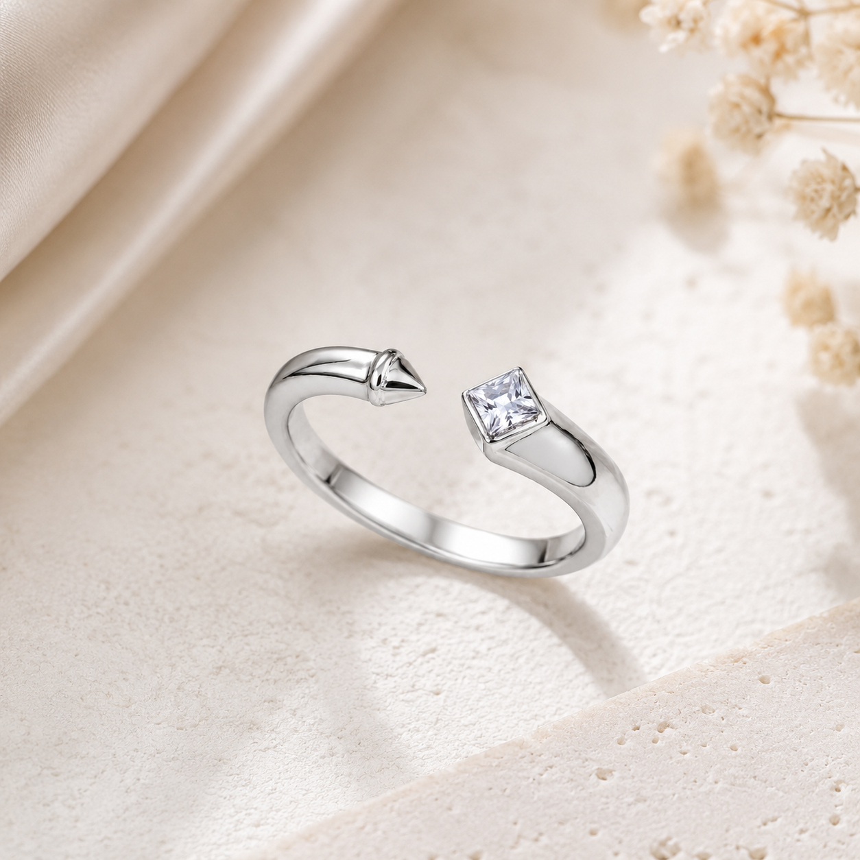 SYLVEXIA 925 Sterling Silver Open CZ Ring for Women | Modern Elegant Ring