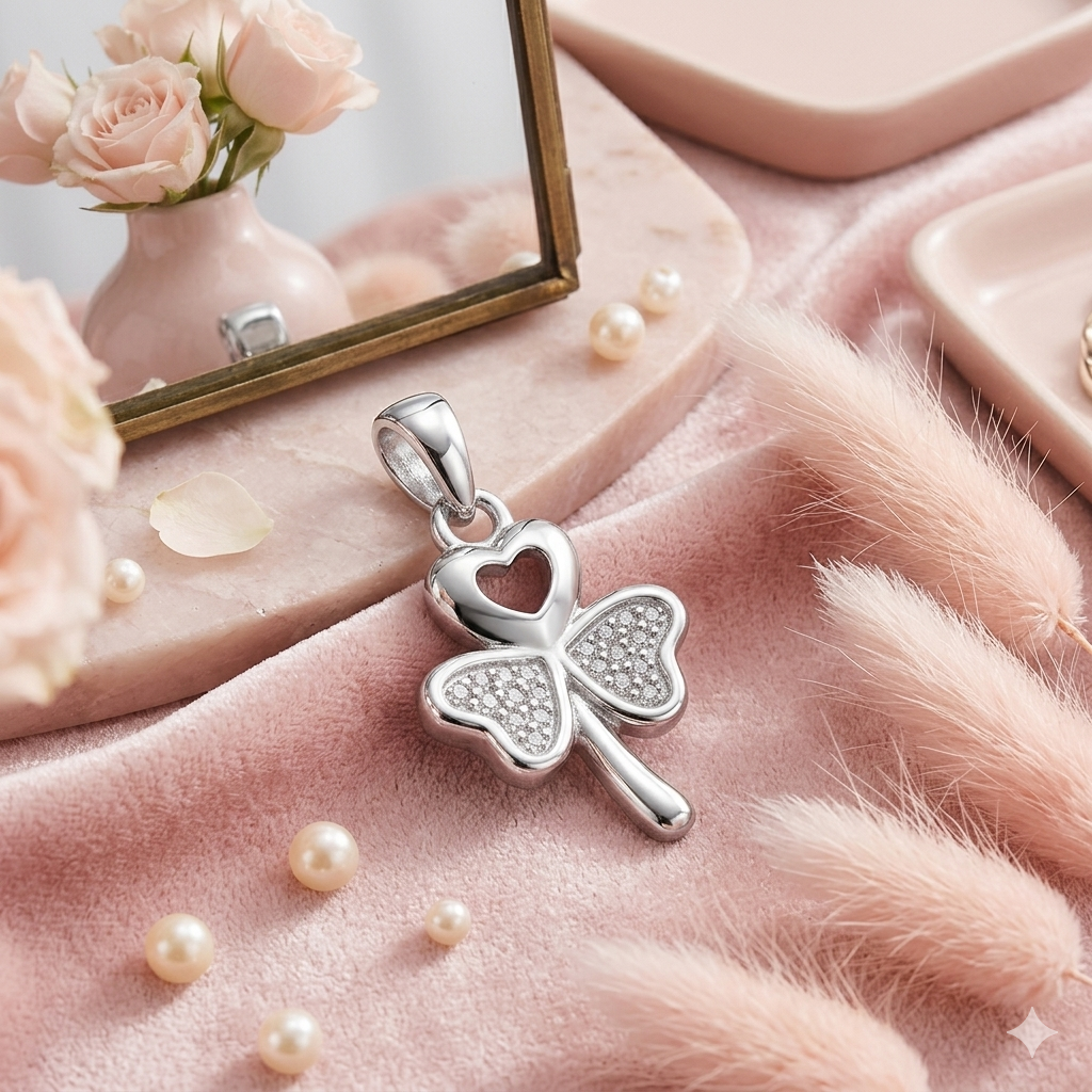 925 Sterling Silver Clover Heart Pendant for Women with CZ