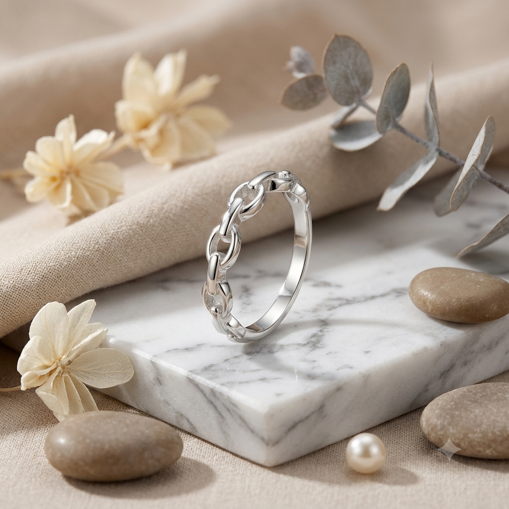 SYLVEXIA 925 Sterling Silver Chain Link Ring for Women