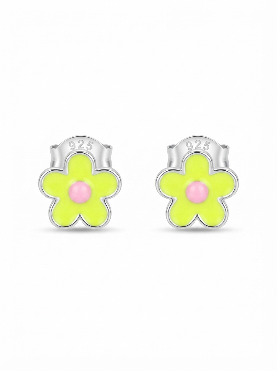 SYLVEXIA 925 Sterling Silver Yellow Floral Stud Earrings for Girls