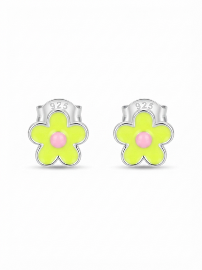 SYLVEXIA 925 Sterling Silver Yellow Floral Stud Earrings for Girls