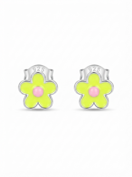 SYLVEXIA 925 Sterling Silver Yellow Floral Stud Earrings for Girls