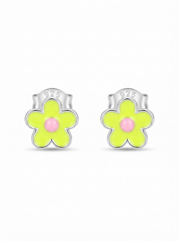 SYLVEXIA 925 Sterling Silver Yellow Floral Stud Earrings for Girls