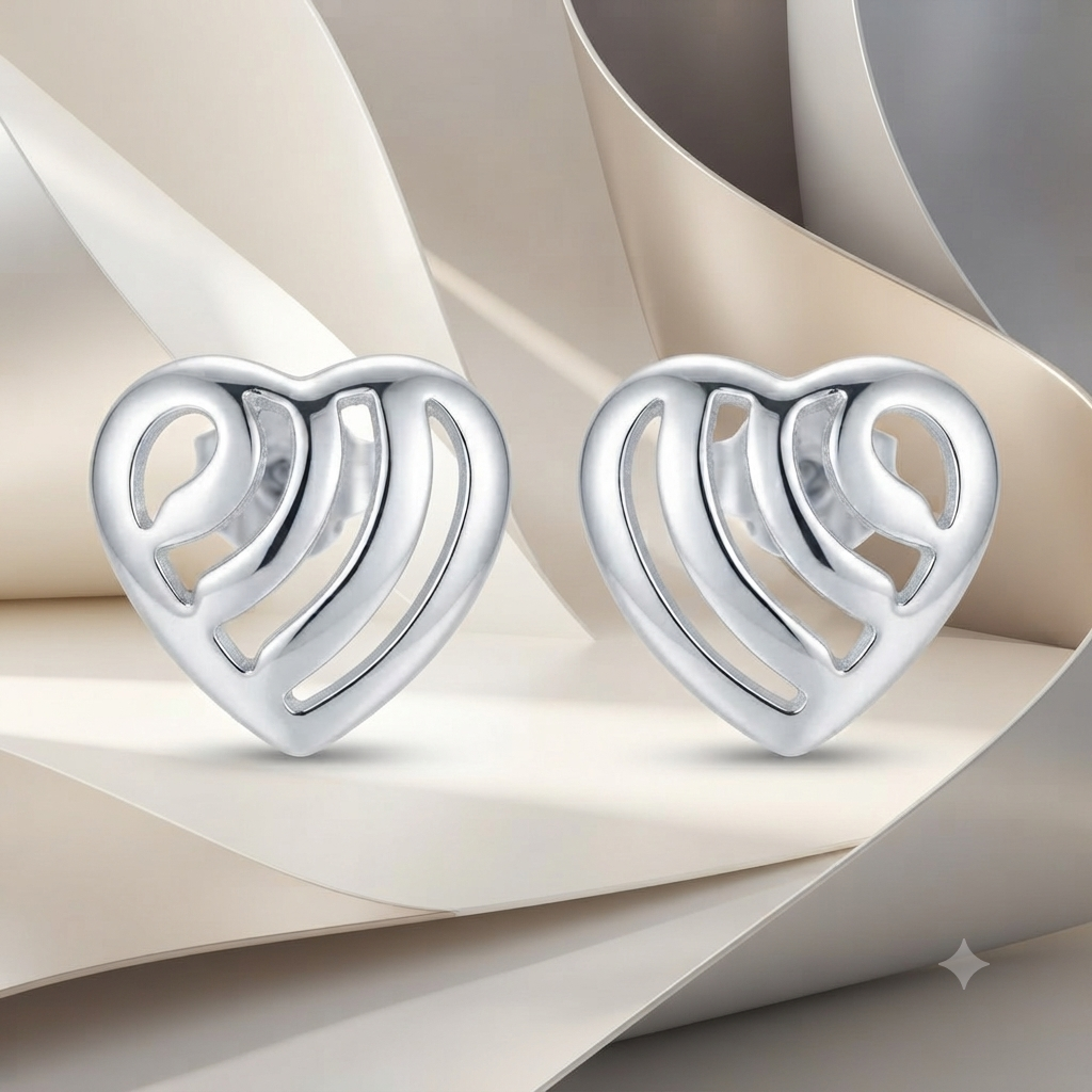 SYLVEXIA 925 Sterling Silver Open Heart Stud Earrings for Women