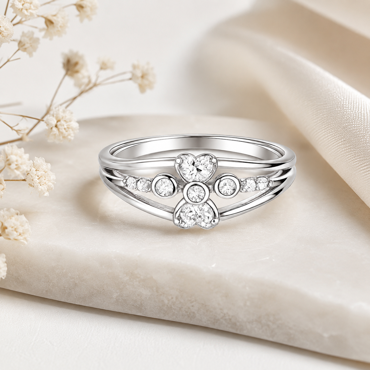 Sylvexia 925 Sterling Silver Floral CZ Cluster Ring for Women