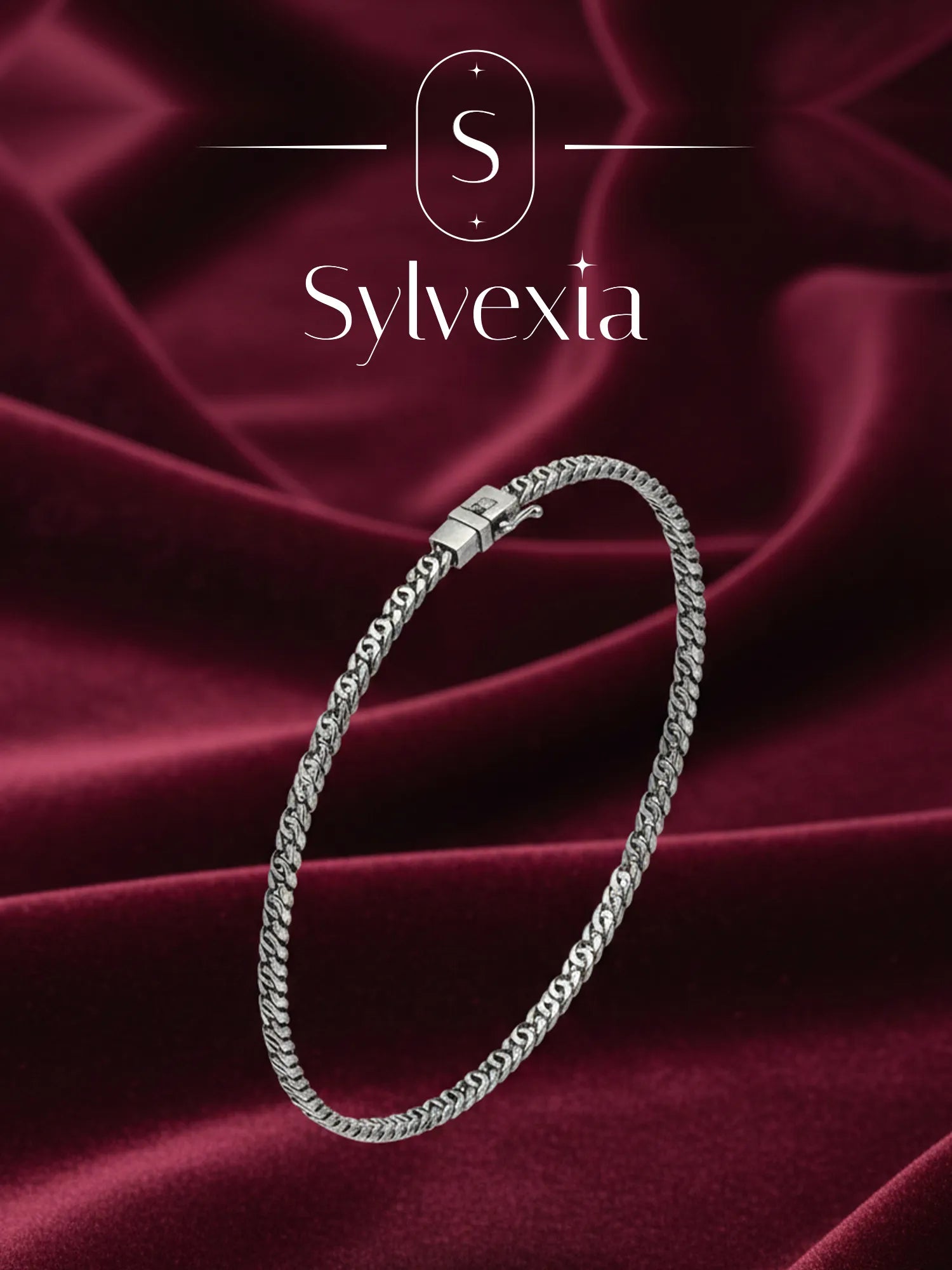 Sylvexia Men’s Silver Slim Cuban Chain Bracelet
