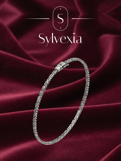 Sylvexia Men’s Silver Slim Cuban Chain Bracelet