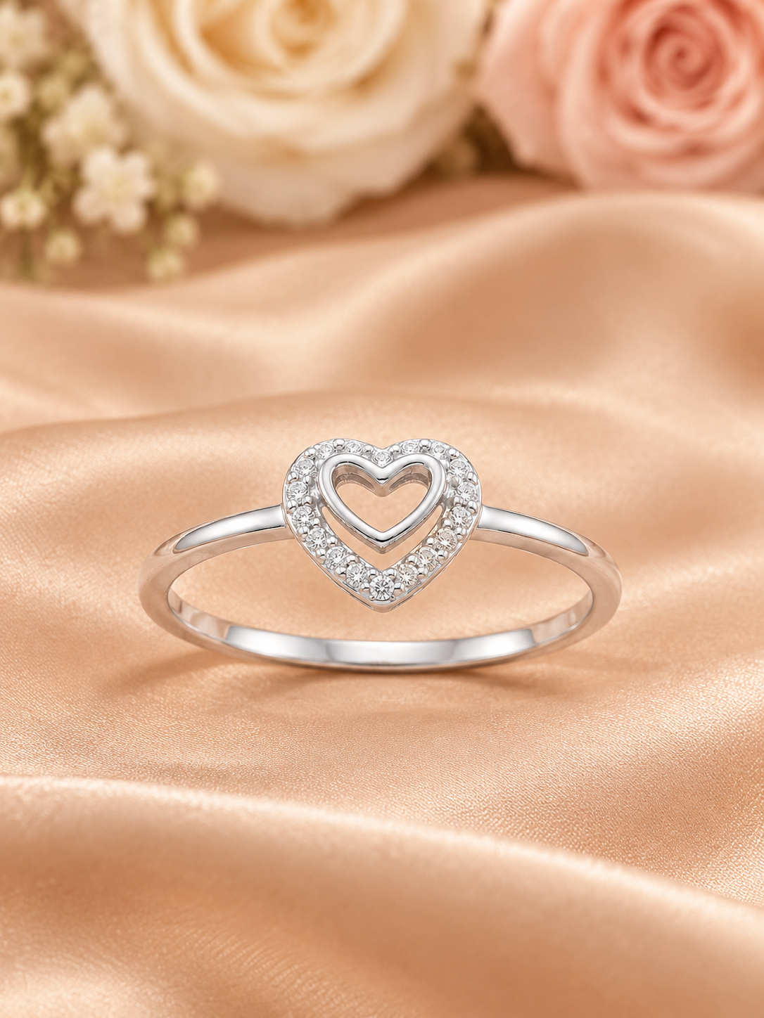 SYLVEXIA 925 Sterling Silver Heart Stone Ring for Women