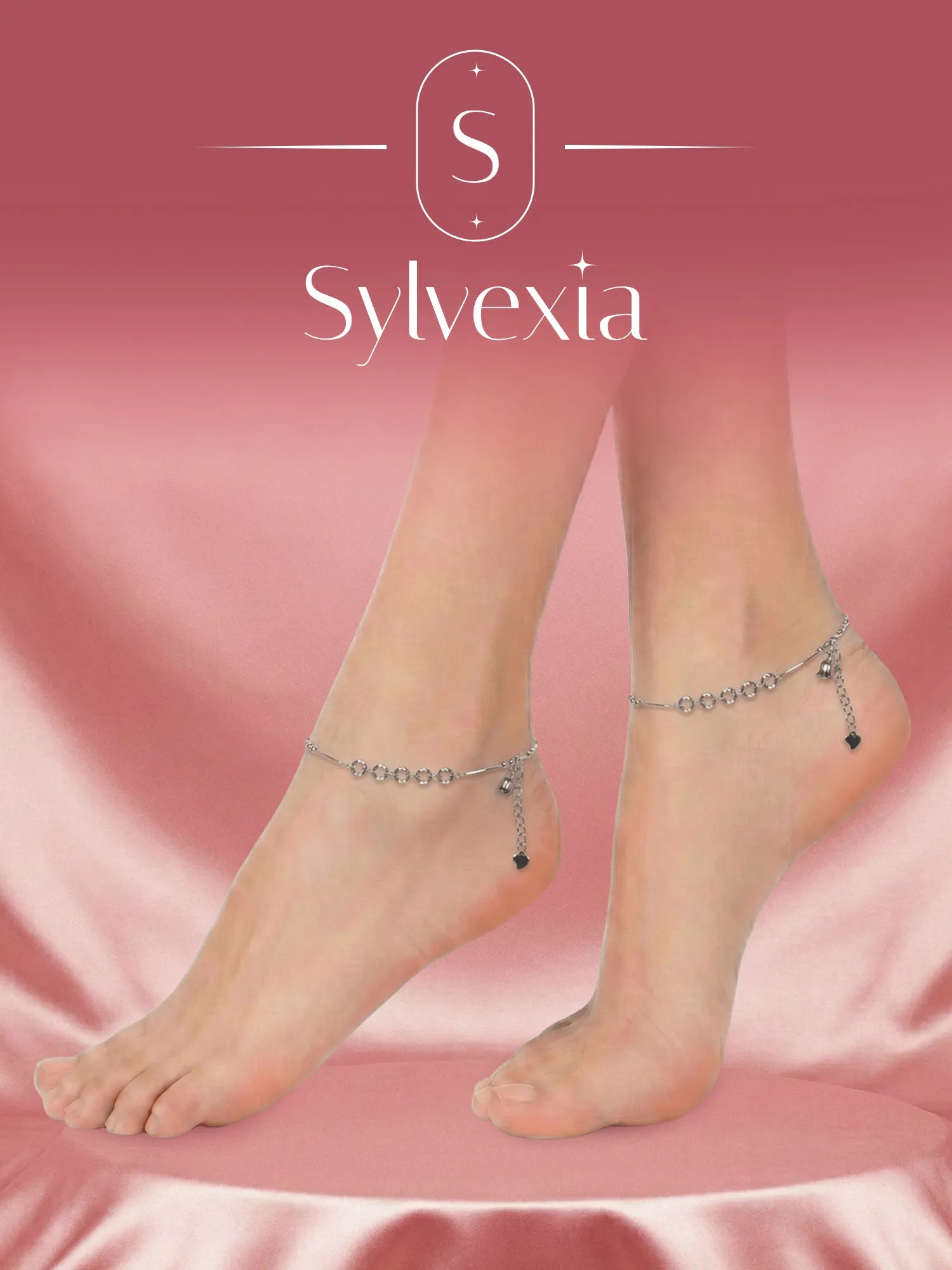 Sylvexia 925 Sterling Silver Star Anklet Disc Drop  for Women