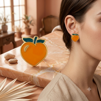 SYLVEXIA 925 Sterling Silver Peach Enamel Stud Earrings for Women