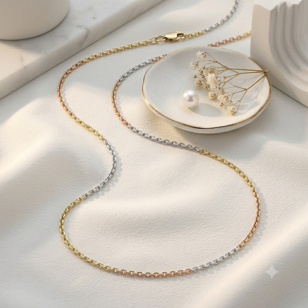 SYLVEXIA 925 Sterling Silver Tricolor Chain Necklace for Women