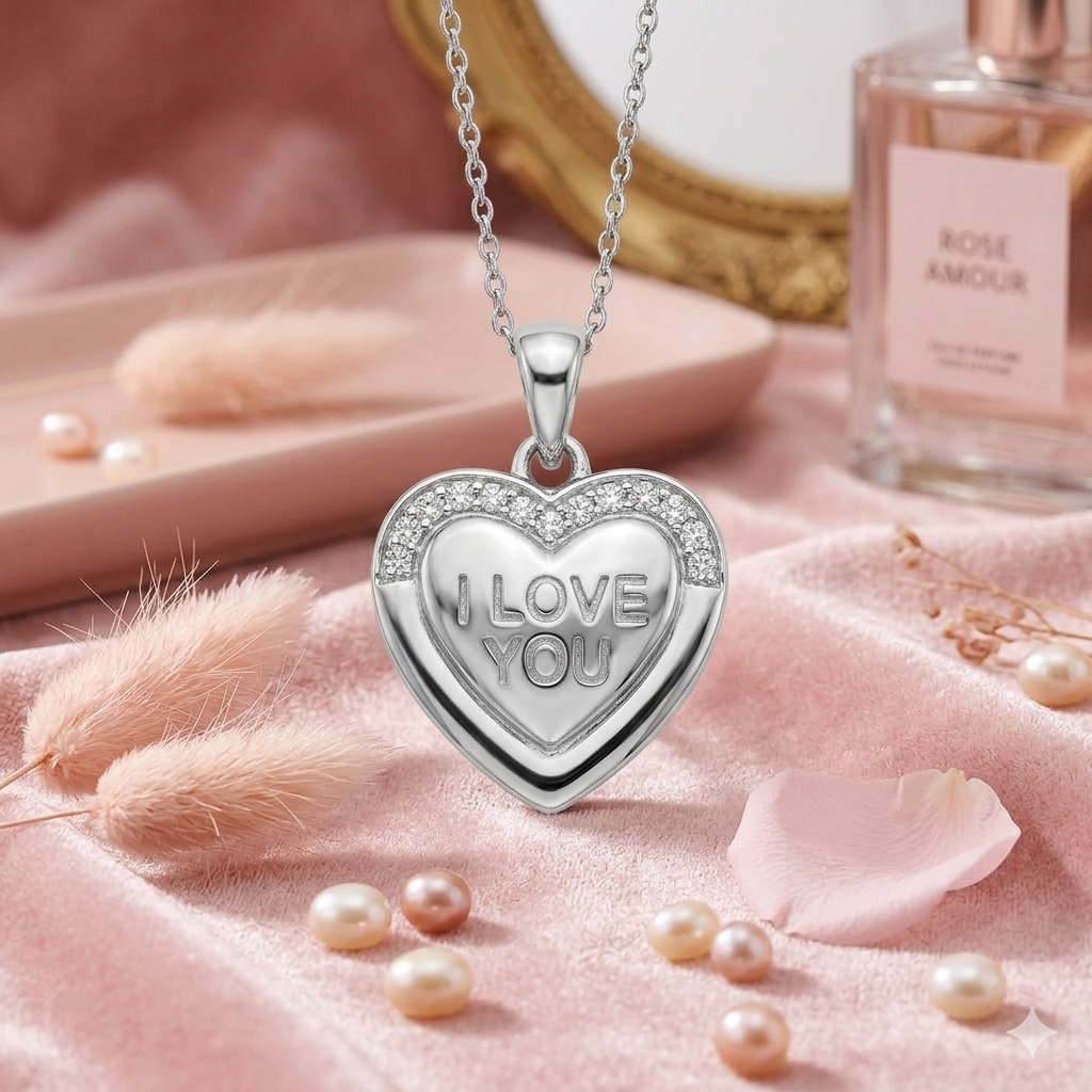 Sylvexia 925 Sterling Silver I Love You Heart Pendant for Women with Cubic Zirconia