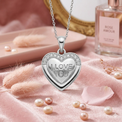Sylvexia 925 Sterling Silver I Love You Heart Pendant for Women with Cubic Zirconia