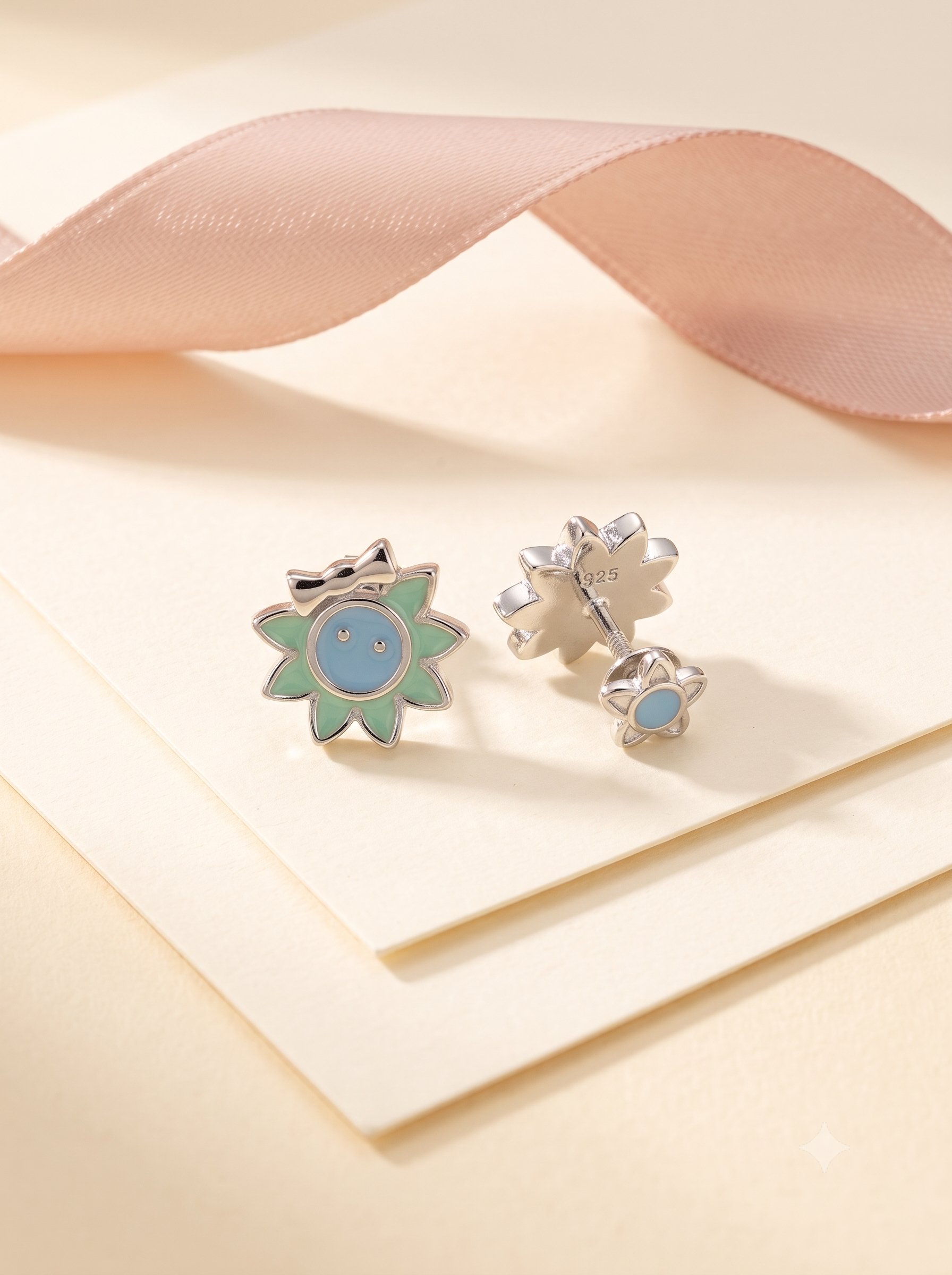 SYLVEXIA 925 Sterling Silver Light Green Floral Stud Earrings for Girls