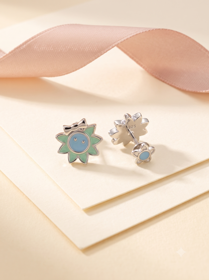 SYLVEXIA 925 Sterling Silver Light Green Floral Stud Earrings for Girls