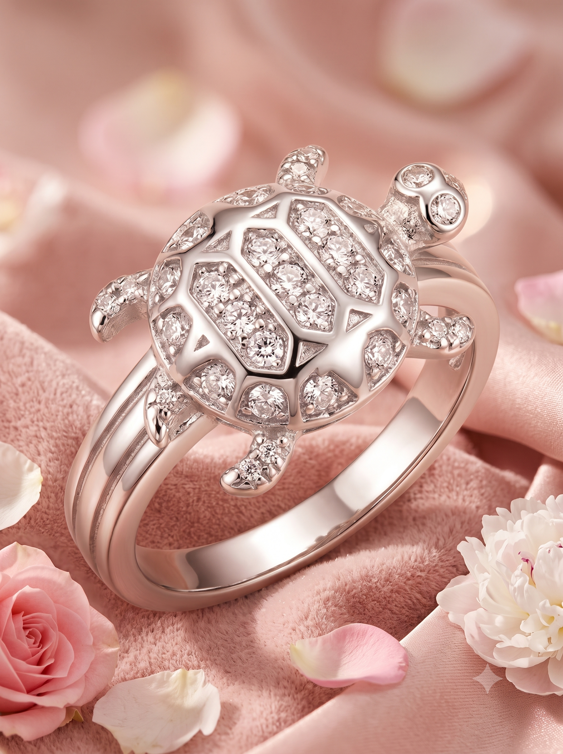 SYLVEXIA 925 Sterling Silver CZ Turtle Design Statement Ring for Men