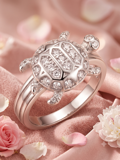 SYLVEXIA 925 Sterling Silver CZ Turtle Design Statement Ring for Men